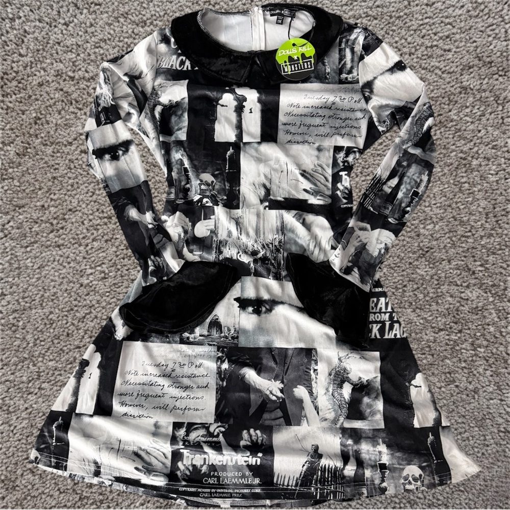 1X UNIVERSAL MONSTERS COLLAGE MINI DRESS